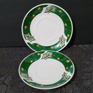 2 Gibson Designs Christmas Treasures SAUCERS PLATE